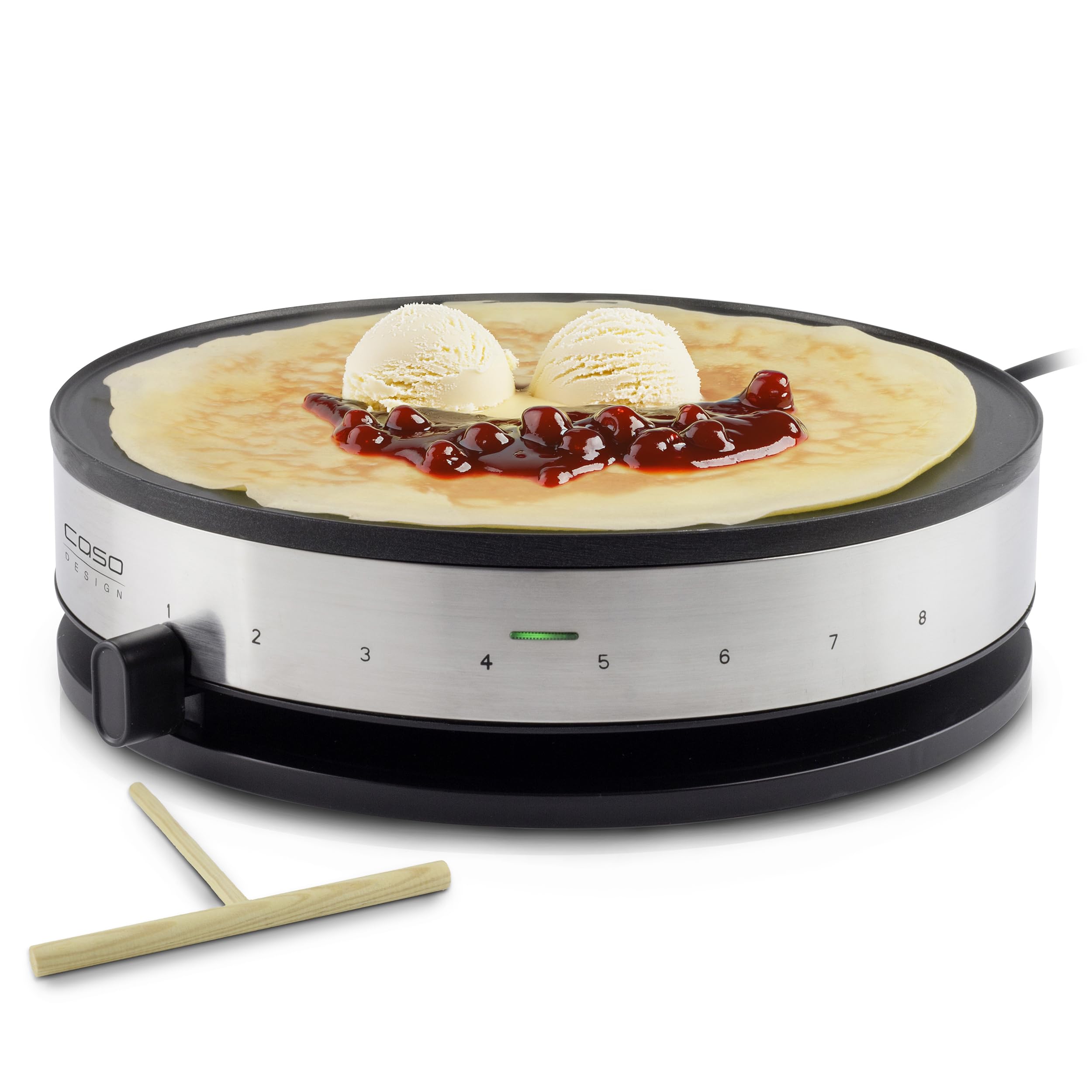 Caso 2930 cm 1300 Design Crêpes maker avec surface de cuisson Extra Large, diamètre 33 cm, 1300 W, Noir, Argent