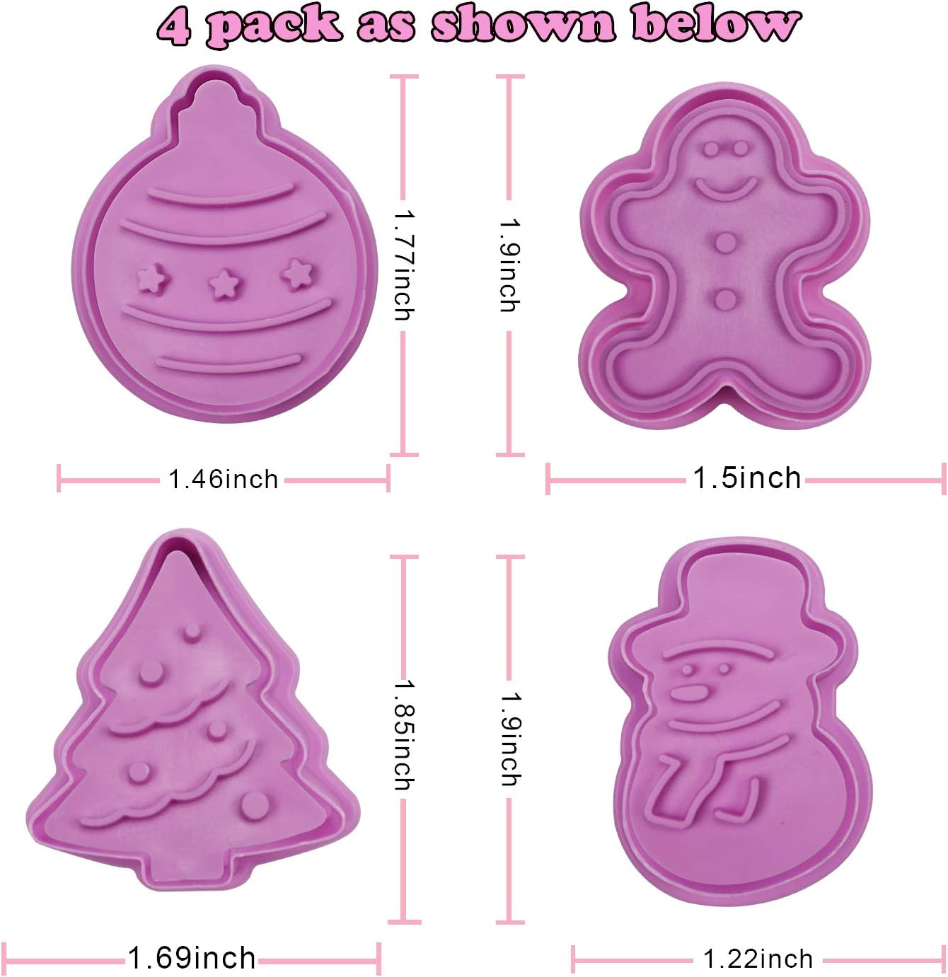 Mini 3D Christmas Cookie Cutters Set, Christmas Holiday Fondant Biscuit Pastry Cookie Cutter Stamp, Xmas Spring-loaded Handle Cutter Shape with Santa, Christmas Tree, Bell, Gingerbread Man (4 PCS) - Image 2