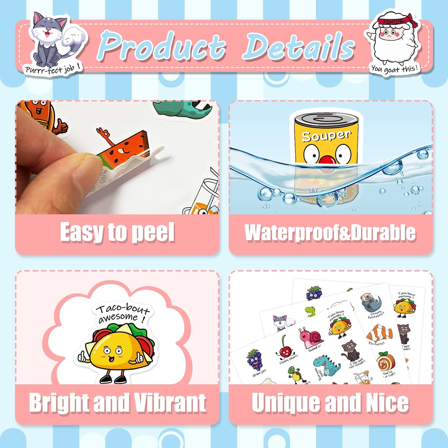 LIFEBE 800PCS Punny Teacher Stickers, Reward Motivational Stickers for Kids,Students, Funny Punny Labels Classroom Supplies, Cute Animal Incentives Stickers for Teacher School Classroom Home