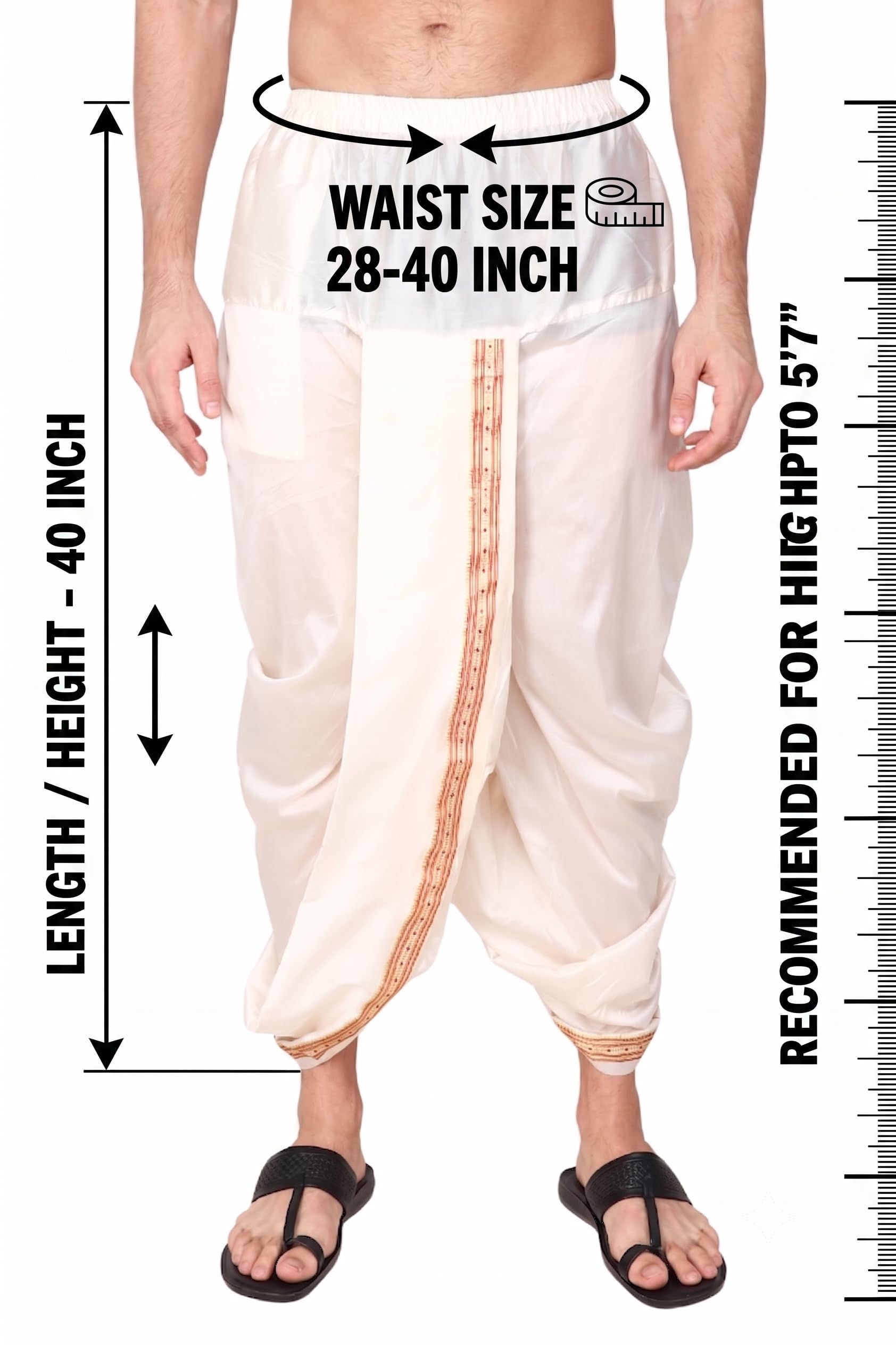 Rameshwaram Fabrics Herren Seide Ready to Wear Dhoti für Männer (fertige Dhoti-Hose mit Dupatta), passend zu Kurta, Einheitsgröße