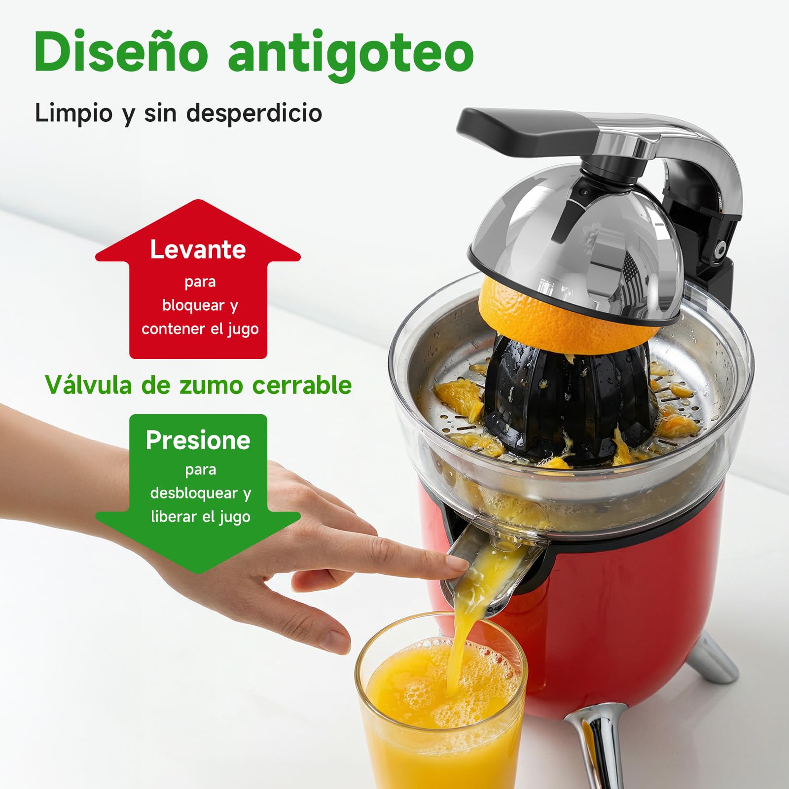 Woox Exprimidor de Naranjas Electrico, con Brazo de Palanca, 100W, Exprimidor Electrico Silencioso con 2 Conos para Limones y Pomelos, Boquilla Antigoteo, Sin BPA, Desmontable y Fácil de Limpiar