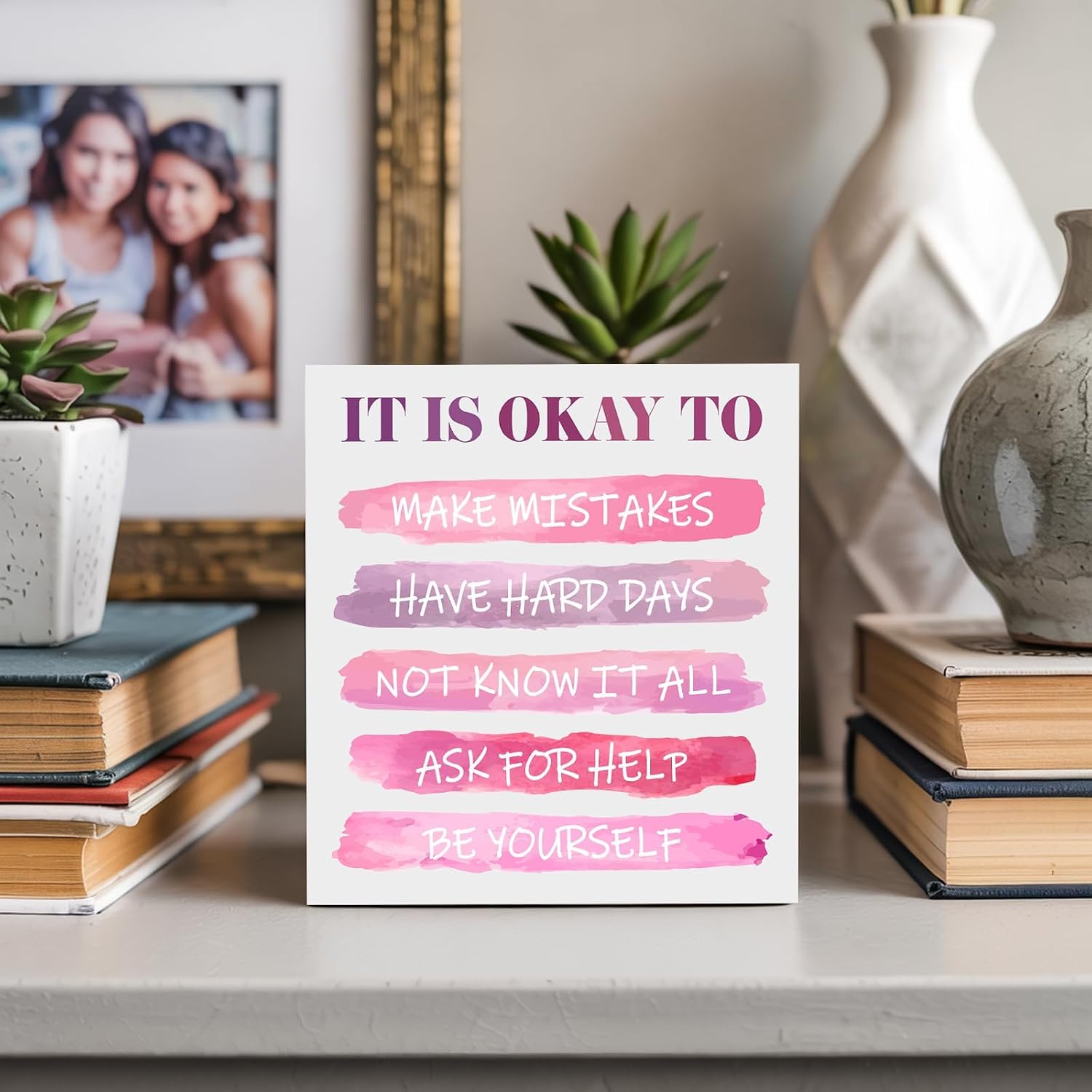Pink Inspirational Wooden Box Sign, Affirmations Gifts for Women image 2