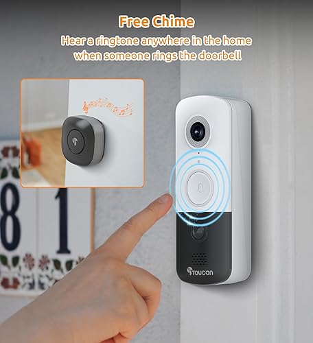 Miniatura 6 de TOUCAN Cámara de timbre, timbre de video con timbre, conversación de 2 vías, WiFi de 2.4 GHz, visión nocturna, detección de movimiento PIR,