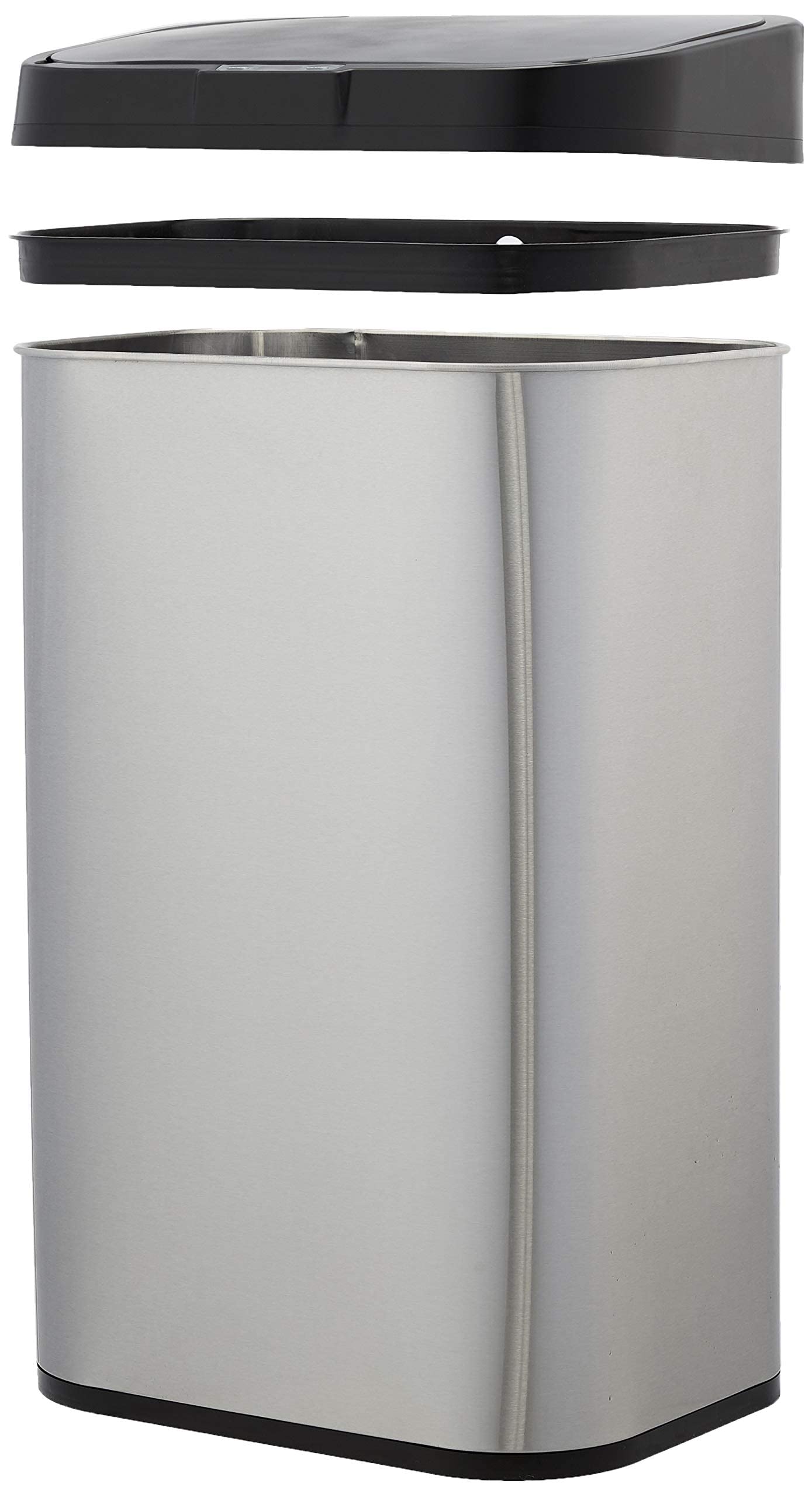 Amazon Basics Pattumiera in acciaio inox, automatica, Rettangolare, da 60 litri, Argento, Nero