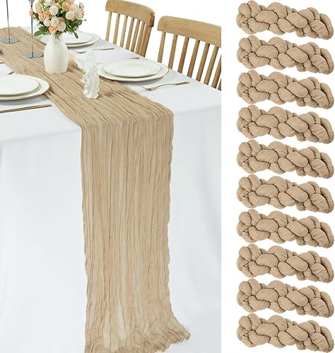 Camino de mesa de estopilla de 13.3 pies de largo bohemio, camino de mesa de gasa rústica transparente para decoración de mesa de comedor para