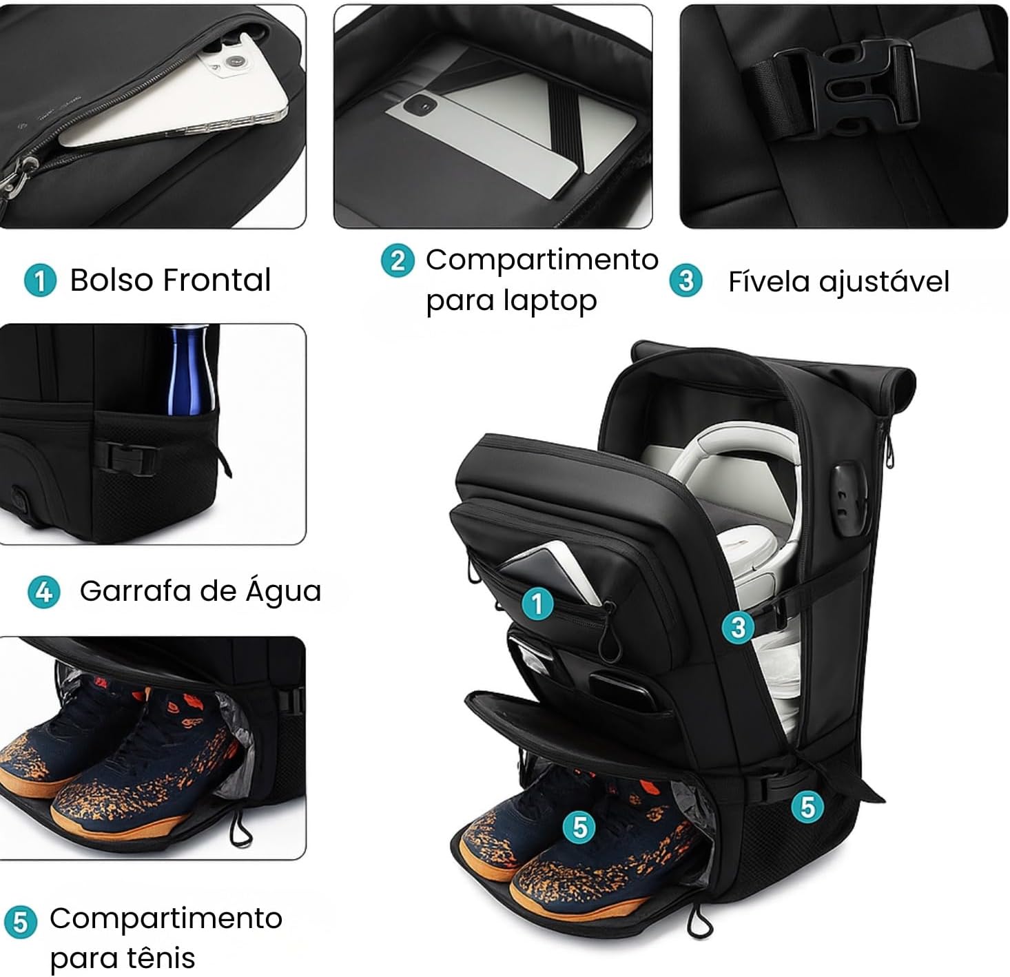Mochila Masculina Grande Reforçada para Notebook e Laptop – Impermeável, Executiva, Trabalho, Viagem, Mala de Mão, Escolar, Casual, Portátil, Resistente, Organizada e Unissex Mochila Masculina Grande Reforçada para Notebook e Laptop – Impermeável, Executiva, Trabalho, Viagem, Mala de Mão, Escolar, Casual, Portátil, Resistente, Organizada e Unissex