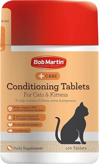 Bob Martin | Conditioning Tablets for Cats & Kittens, Rich in Vitamins | Supports a Healthy Immune System | Nutritional Fish Flavoured Treat (100 Tablets)