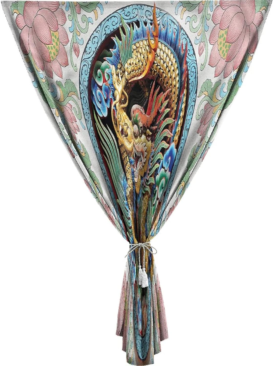 Self Adhesive Portable Blackout Curtains, Dragon Room Darkening Curtains, Ancient Chinese Animal Motif Print Temporary Blackout Blinds,47W x63L Inch, for Nursery,Children Kids Bedroom or Travel Use