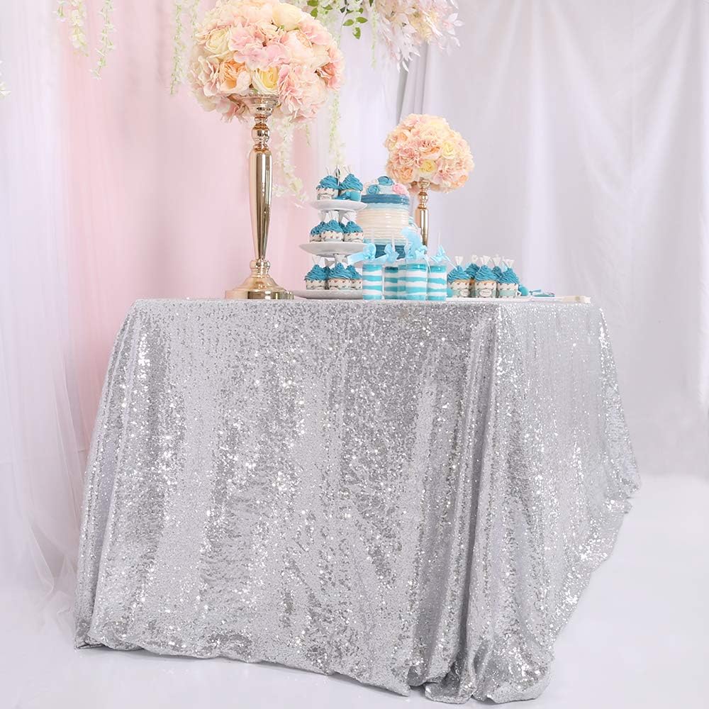 BalsaCircle 60x102-Inch Silver Rectangle Tablecloth for Wedding Party Cake Dessert Events Table Linens, 60 in x 102