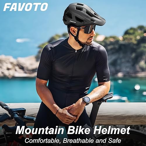 Miniatura 9 de Favoto Adult Mountain Bike Helmet for Men & Women, Magnetic Buckle MTB Helmet with Removable Visor, Lightweight for Commuting & Off-Road Cycling