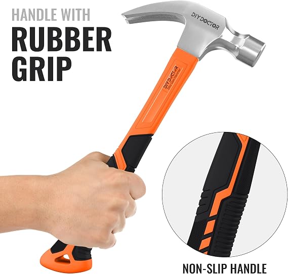 DIY Doctor Heavy Duty Claw Hammer, 20oz Forged Steel | Non-slip TPR Grip · Fibreglass Shaft · for Framing and Home Improvement
