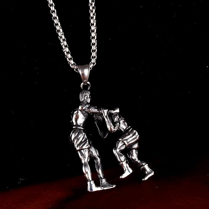 PAMTIER Men's Stainless Steel Sports Necklace Wrestling Pendant