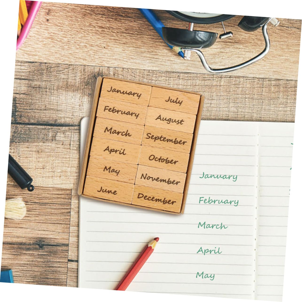 jojofuny 8 Set FRIBRI per il journaling timbro pianificatore francobolli del giornale francobolli decorativi in ​​legno francobollo decorativo per diario timbro numerico gomma da cancellare