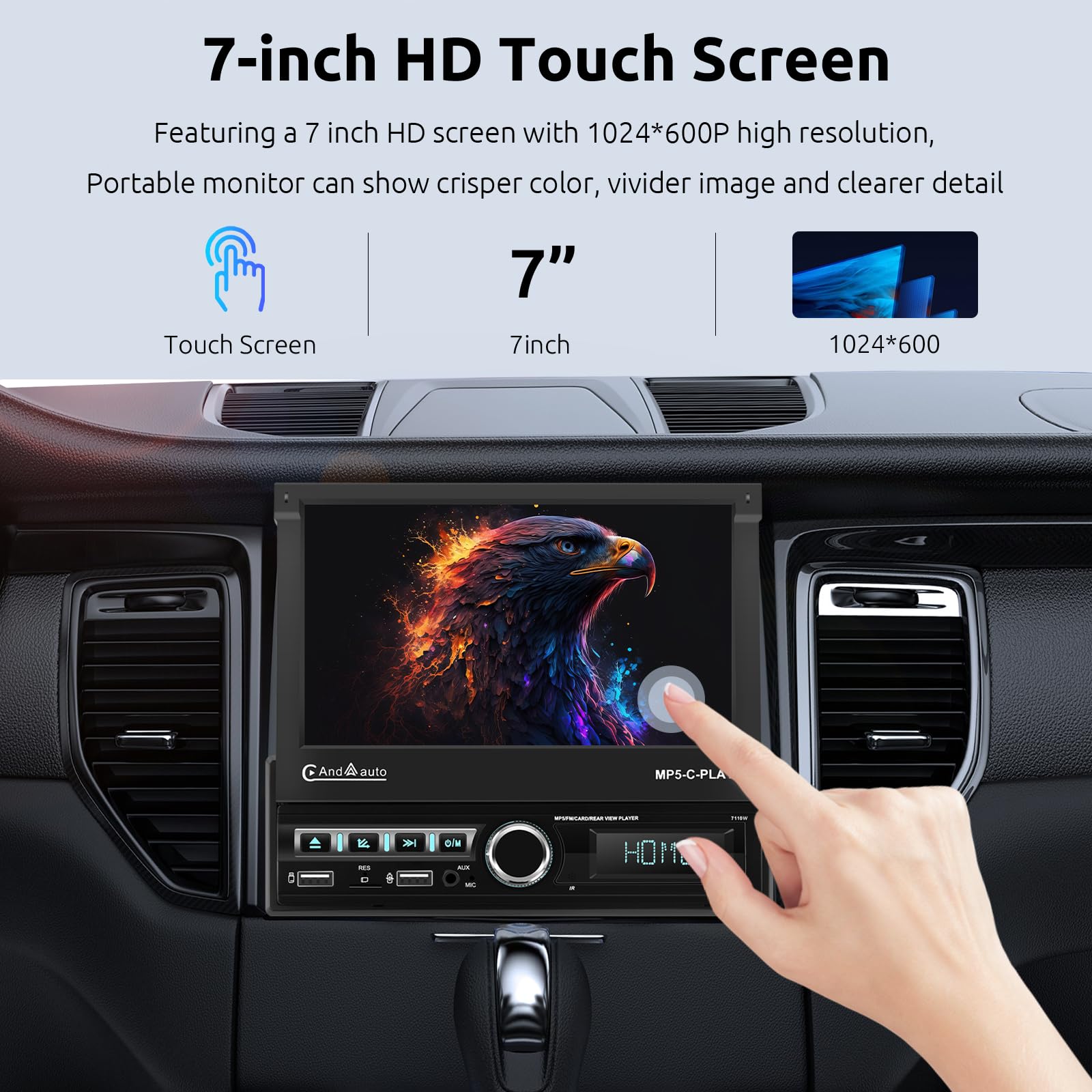 VECHTEL Autoradio 1 Din mit Drahtlos Carplay Android Auto, 7 Zoll IPS HD Manueller Flip Touchscreen Radio, Unterstützung Bluetooth Link Spiegeln DAB FM 2USB Typ-C Lenkrad-Bedienelemente Rückfahrkamera
