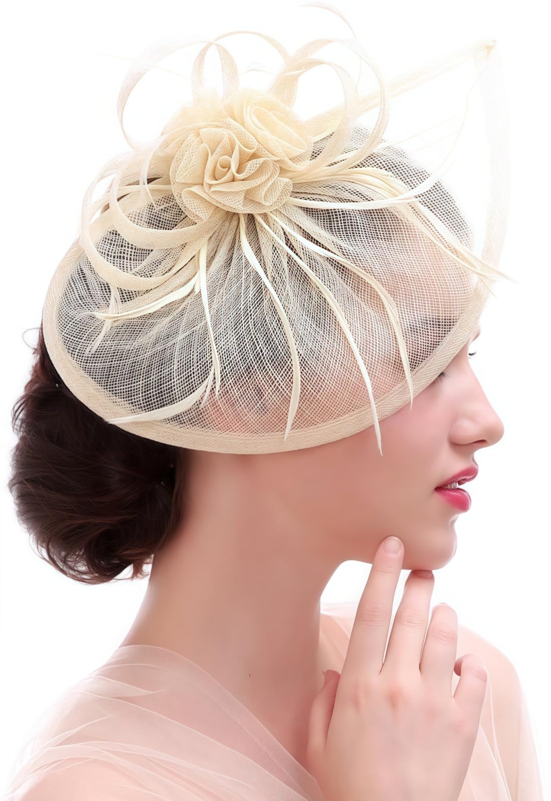Ulalaza Women's Fascinators Hat Hair Clip Feather Wedding Bridal Cocktail Hat Derby Church Banquet for Girls