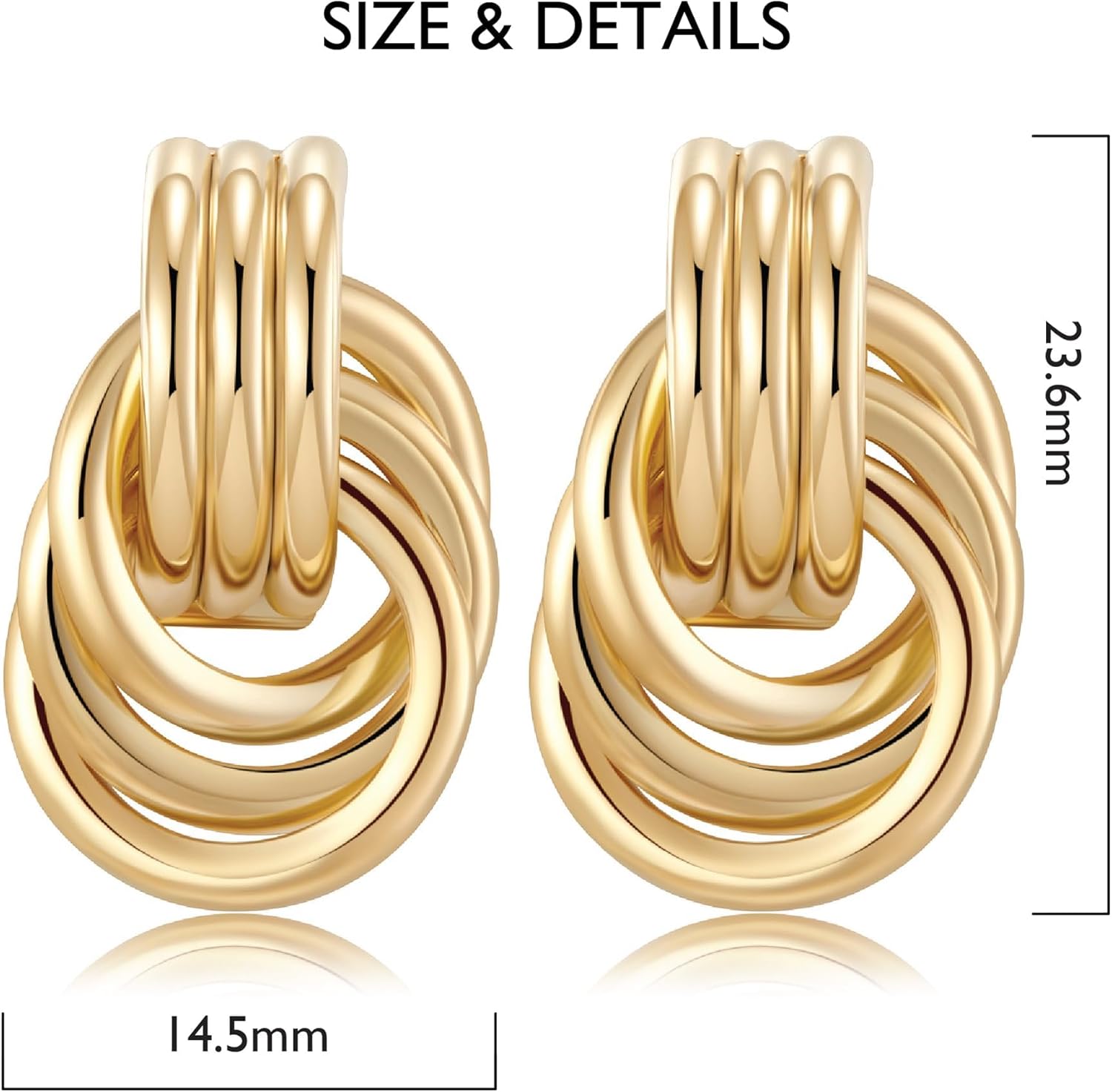 JeanBeau Statement Gold Knot Stud Earrings for Women Chunky Trendy Lightweight Hollow Twisted Dangle Earings Fashion Jewelry Gift - Image 3
