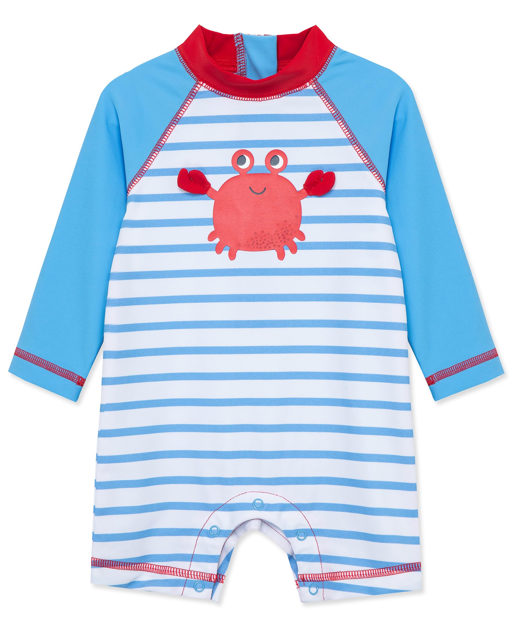 Little Me Clothes for Baby Boys' Crab Long Sleeve Full Coverage Rash Guard Suit, Blue, 12 Months