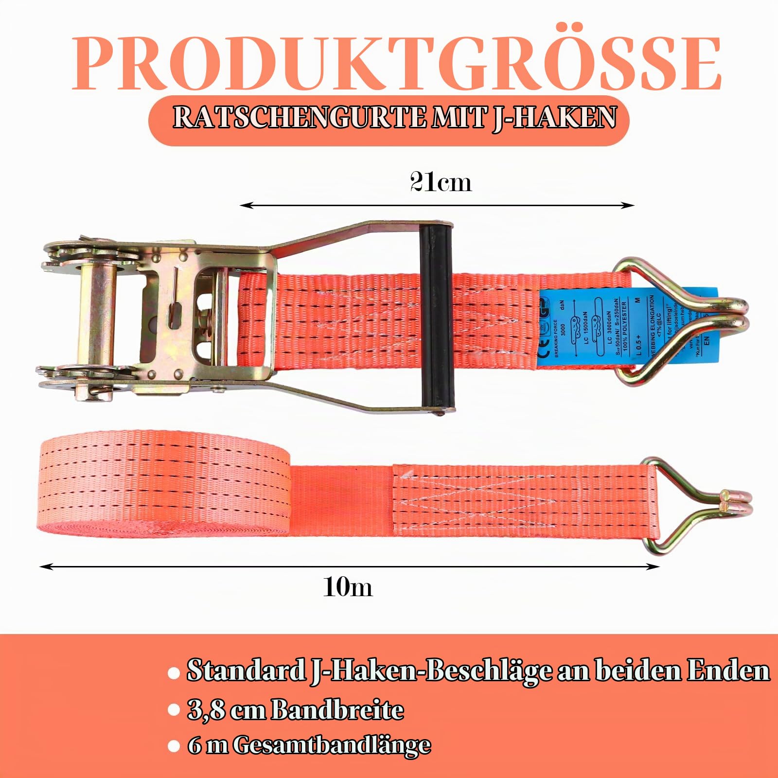DAJAVE 4 Stück Spanngurte mit Ratsche 50mm Ratschengurte 5000KG Spanngurte 10m, Zurrgurte mit Ratsche - ratschen Set - Spanngurt Orange 10m, Zurrgurte wetterfest & robust