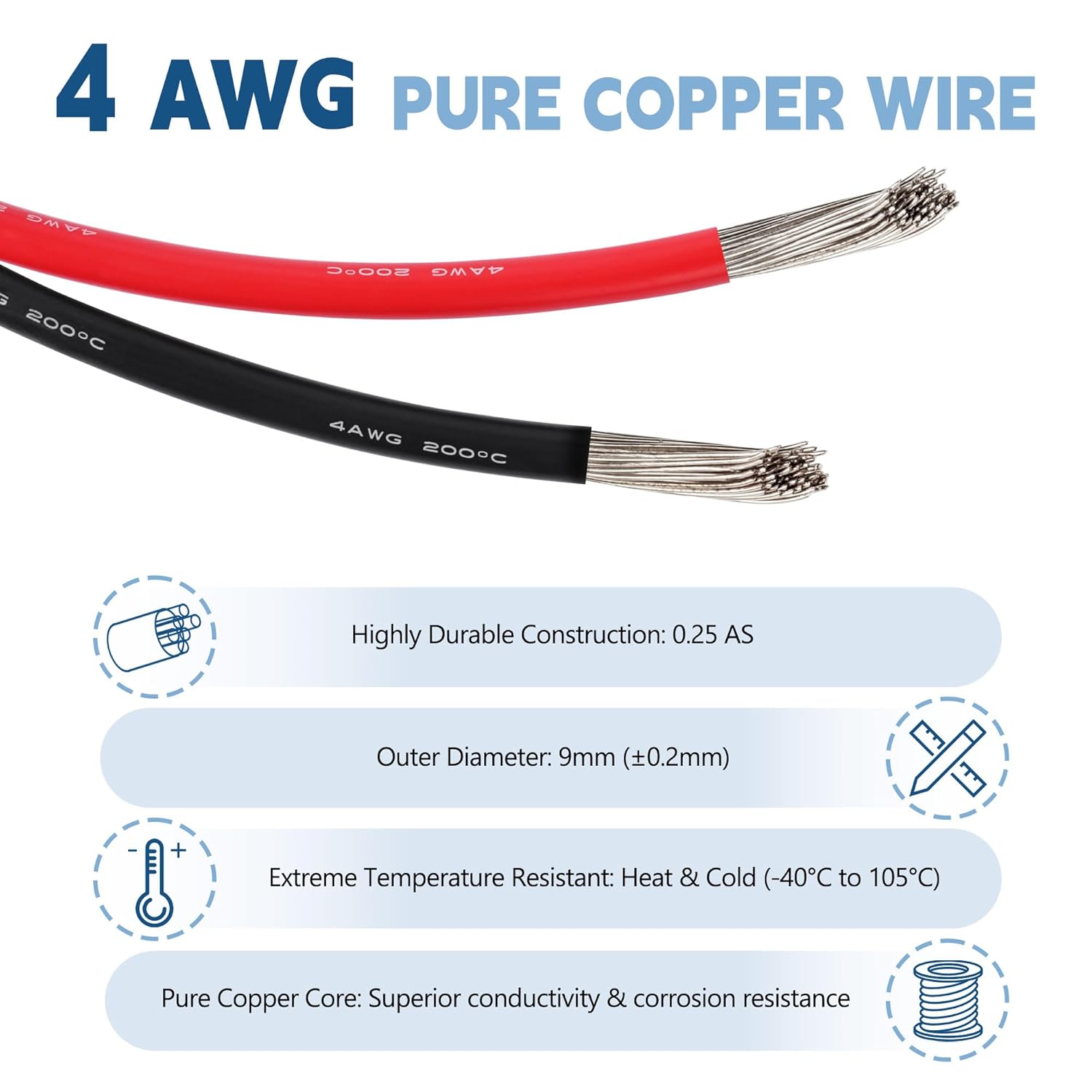 7FT 4 AWG Heavy Duty Winch Power Cord with Quick Disconnect Plug Cycle Durability 600V Voltage Rating Galvanized Copper Corrosion Resistant Cabling