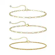 Ankle Bracelets for Women Gold/Silver Plated Anklets for Women Cuban Snake Beads Figaro Paperclip Box Link Chain Layered Anklet Set Dainty Fashion Waterproof Anklet Jewelry Gift for Women