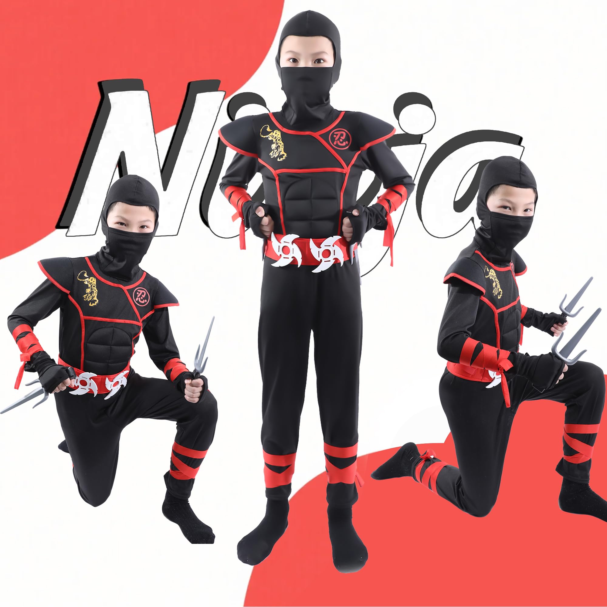 Wizland Ninja Vestito Fancy Ninja Costume Ragazzo Ninja Costume per Bambini Costume Halloween Carnevale Costume 3-13 anni