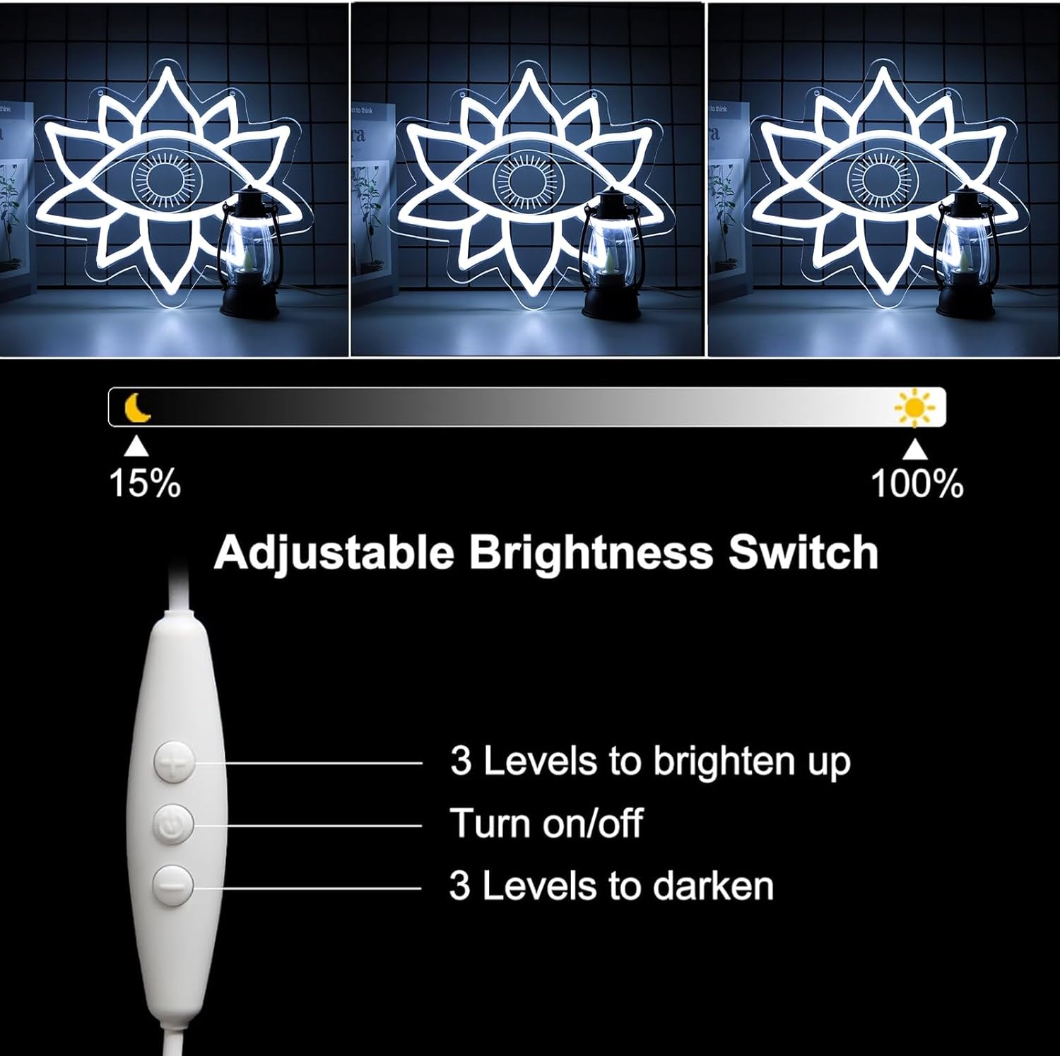 Evil Eyes Neon Signs for Wall Decor, Dimming LED Goth Eyes Neon Signs, USB Neon Wall Signs for Game Room Bedroom Man Cave Home Wall Decor Birthday Party12.2 * 12.5Inch - Image 4