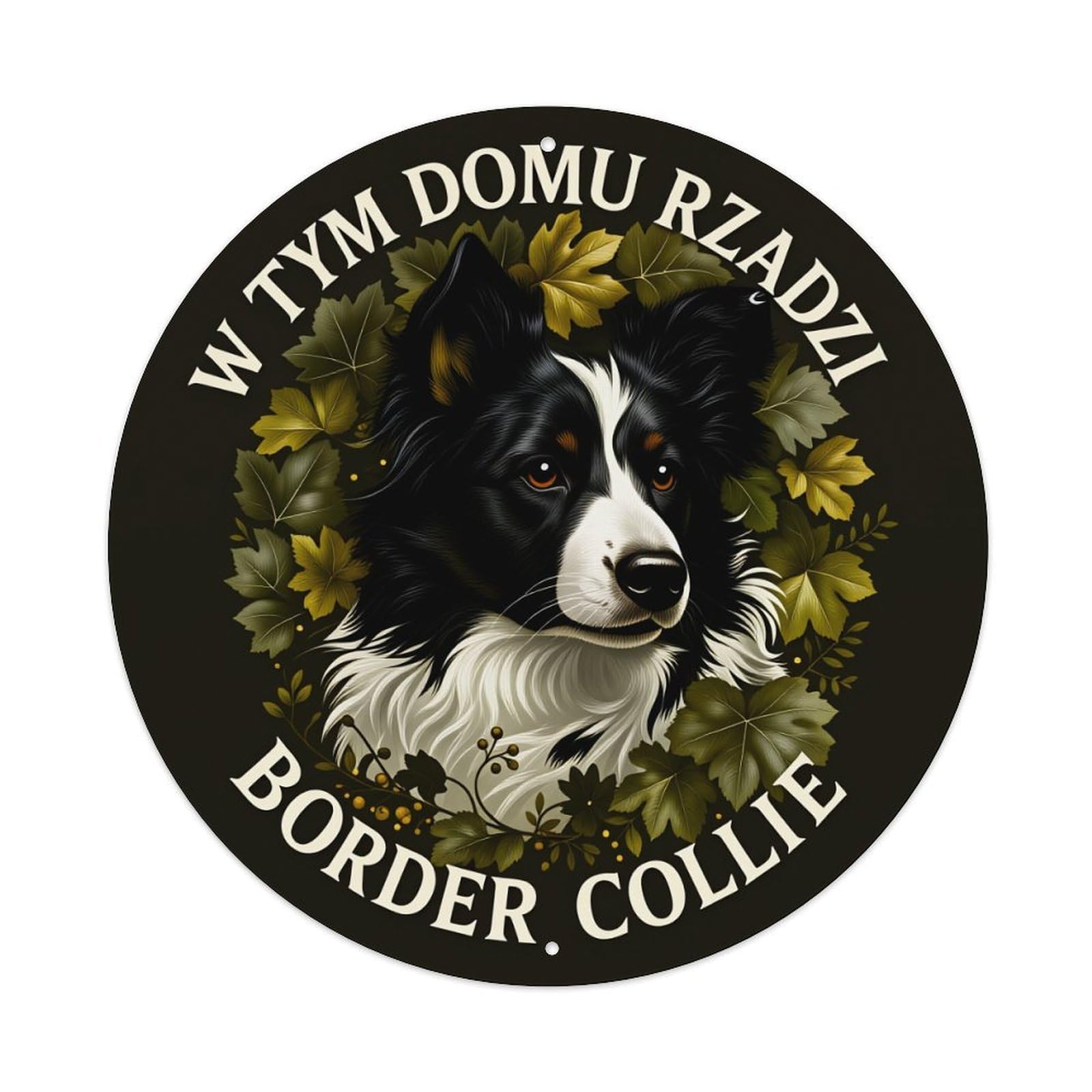 Border Collie Dog Portrait Wreath Metal Tin Sign Vintage Garden Bedroom Cafe Bar Man Cave Home Wall Decor Metal Poster 8x8 inches