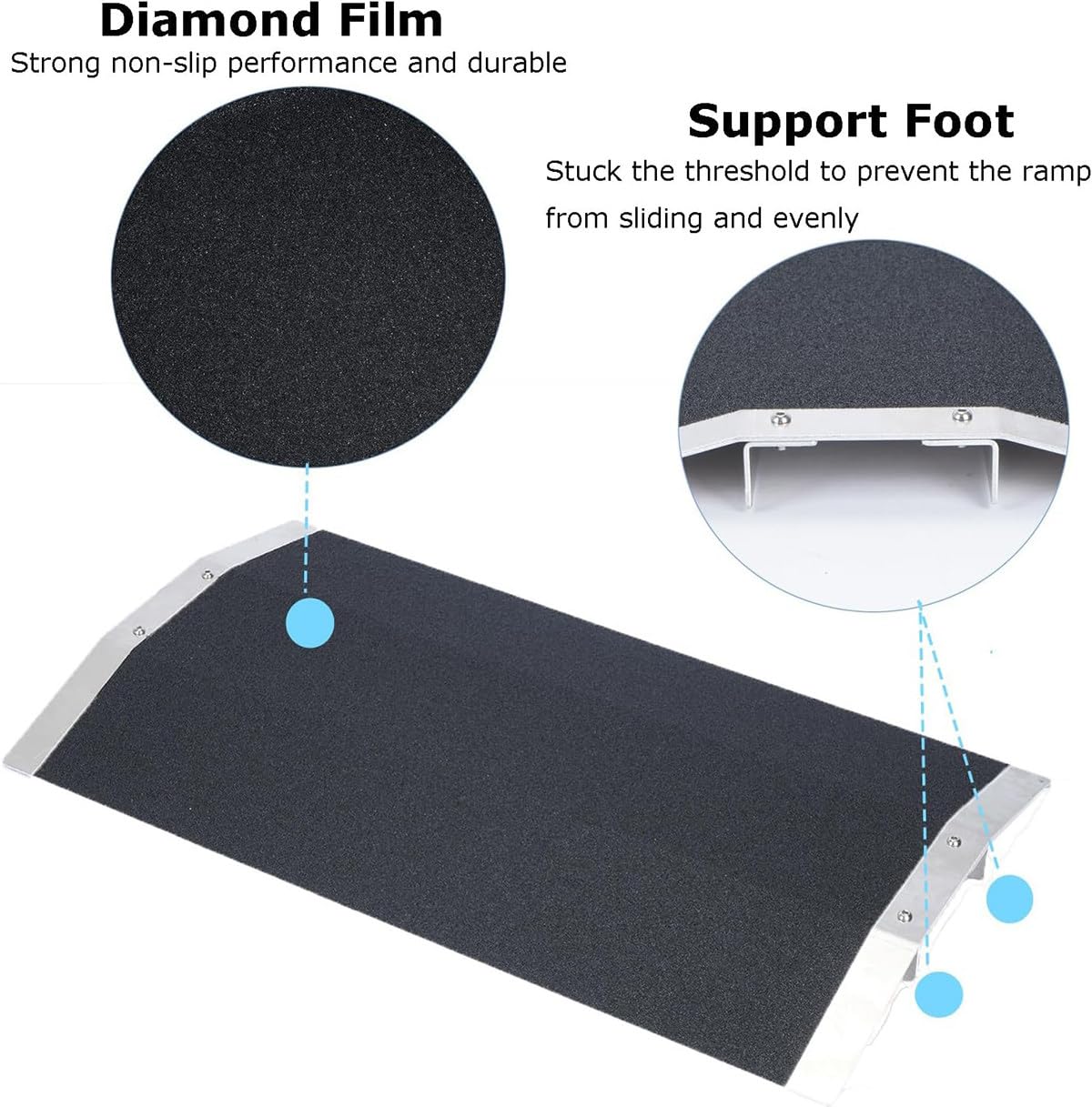 Rampa para silla de ruedas, capacidad de 660 libras, superficie de seguridad antideslizante para puertas, escaleras, escalones y calzadas, 8 cm de alto, diseño duradero