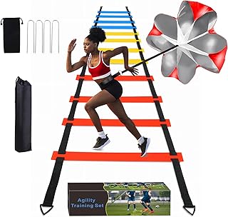 YGORTECH Soccer Speed Agility Training Set - 20FT Agility Ladder 12/16 Sports Cones and Soccer Kick Trainer Football Training Equipment Footwork Drills for Youth and Adults