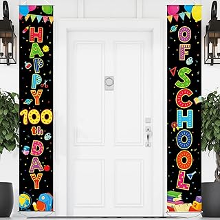 100th Day of School Porch Banner Decoration Happy 100 Days Porch SignÂ for Kindergarten Preschool Primary School 100th Day Party Supplies