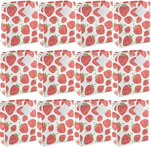 Fun Express 7 1/4" x 9" Medium Strawberry Gift Bags with Tags - 12 Pieces