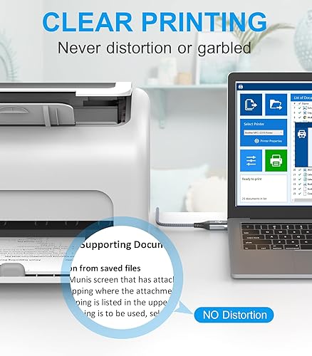 Miniatura 6 de Cable de impresora de 10 pies, USB 2.0 USB-A a USB-B, cable midi de nailon trenzado de alta velocidad para HP Canon, Brother Dell, Epson más, piano