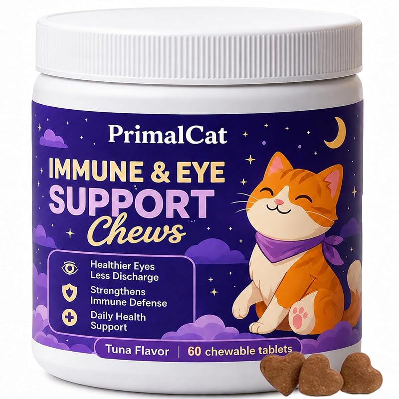 Suplemento para Gatos com L-Lisina, Taurina e Luteína para Cuidados com os Olhos Primalcat – 60 unidades