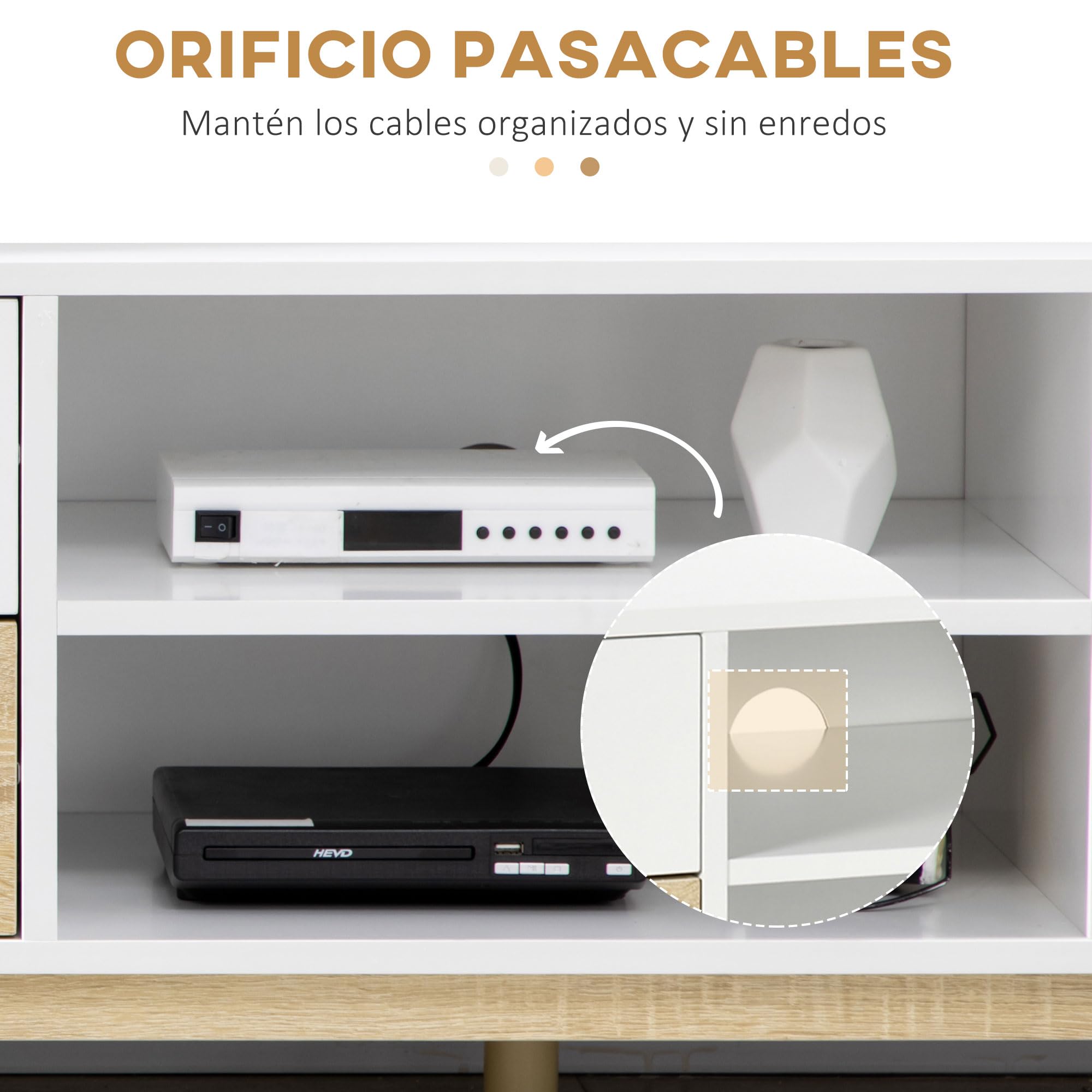 HOMCOM Mueble TV de Salón 4 Cajones 120x40x44,5 cm Blanco y Roble | Mesa para TV, para Televisores de hasta 55", con Estantes de Almacenamiento, para Dormitorio