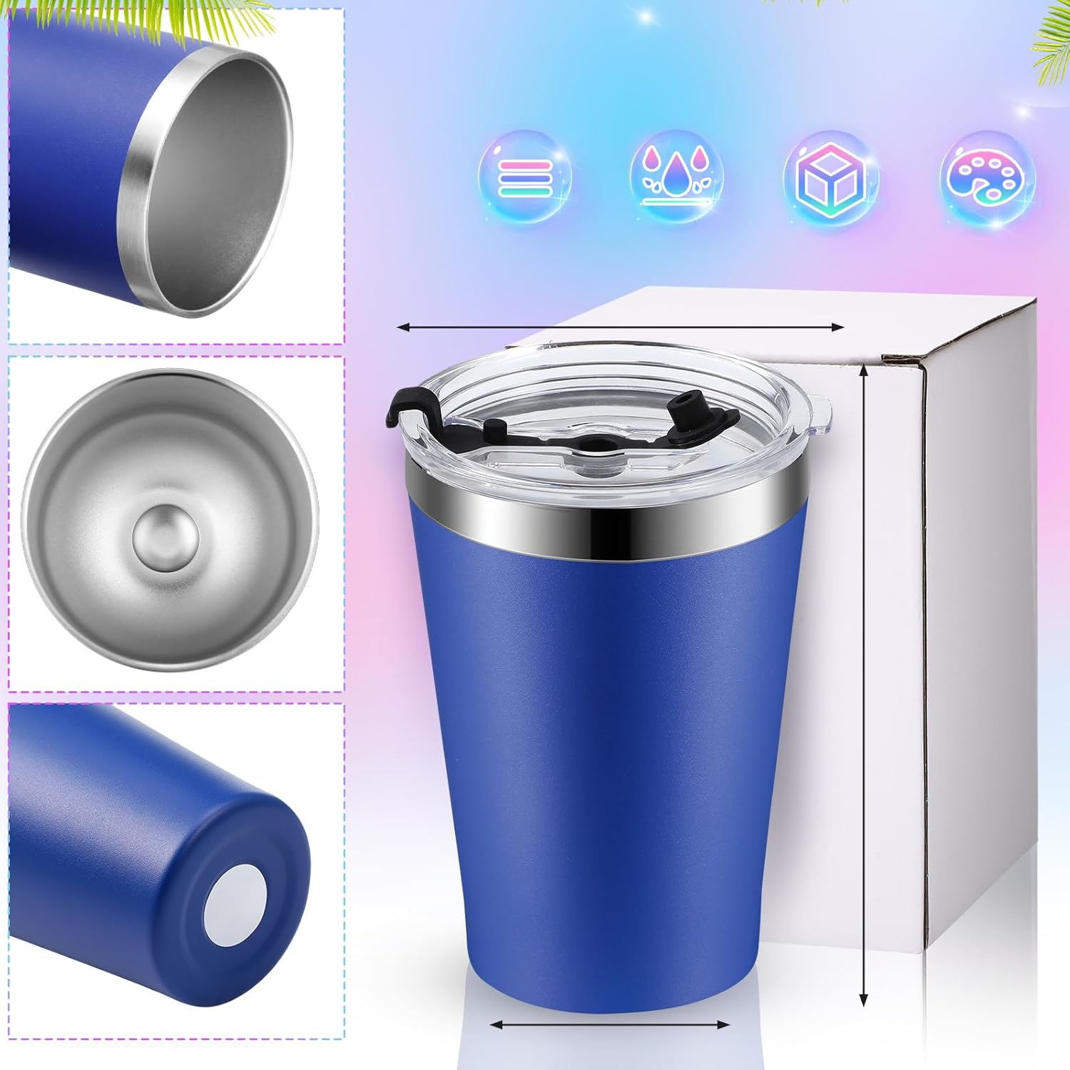 16 Pack 12 oz Stainless Steel Insulated Tumbler Bulk with Lids Small Tumblers Vacuum Double Wall Coffee Cups Powder Coated Travel Mug Ideal for Hot and Cold Drinks Home Office Car, 16 Colors