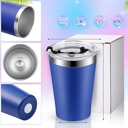 Miniatura 2 de Paquete de 16 vasos de acero inoxidable de 12 onzas a granel con tapas, vasos pequeños aislados al vacío de doble pared, tazas de café con