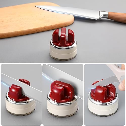 Miniatura 5 de Afilador de cuchillos con base de succión Sistema de afilador de cuchillos de bolsillo multiángulo para herramientas de cocina, exteriores y caza