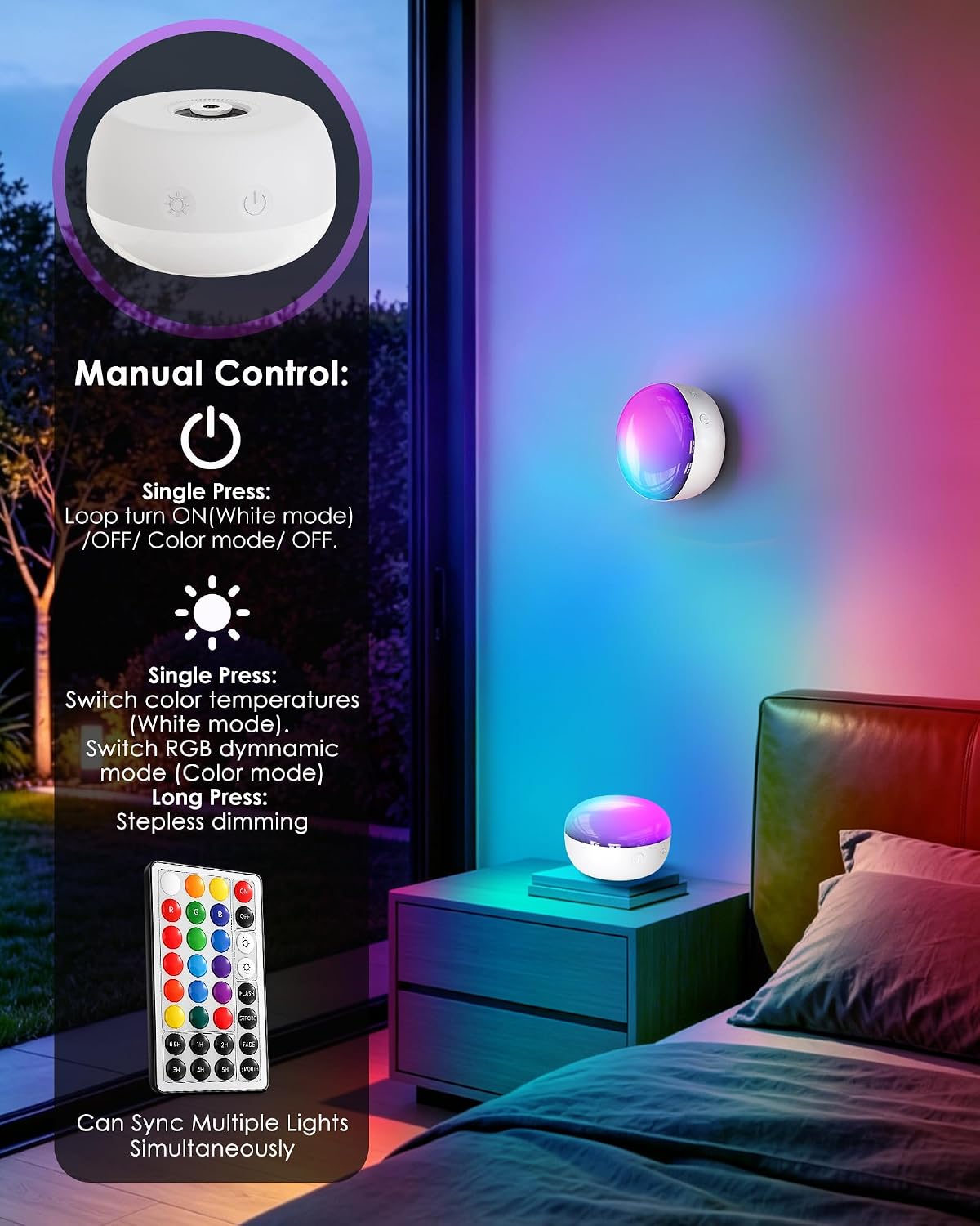 LYTARA Rechargeable Shower Light, 4″ Round, 300LM Bright, 4000mAh Waterproof Shower Lamp with Remote, 15 RGB Colors & 3 CCT White, Dimmable Cordless LED Bathroom Light, Magnetic Mount Mood Lighting 9 71WH9LKB1RL. AC SL1500