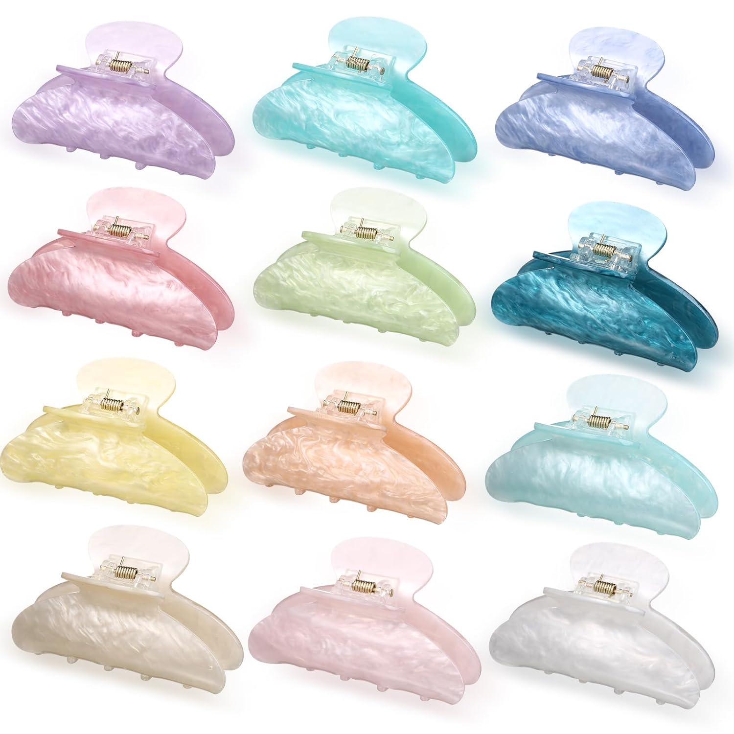 12 Pcs Large Acrylic Hair Claw Clips for Women Cute Non-slip Hold Jaw Clamps Bulk for Thick or Thin Hair French Barrettes Accessories