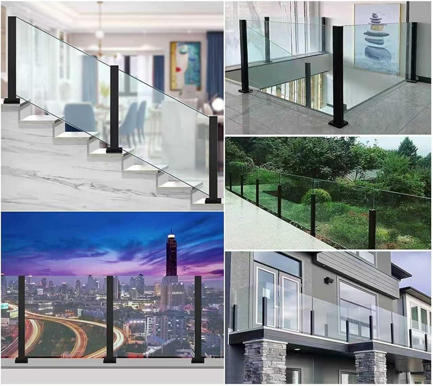 Stainless Steel Glass Railing Posts - Square Balustrade Columns with Slots & Base, 70cm Height, Durable Patio Railings for Modern Outdoor Spaces