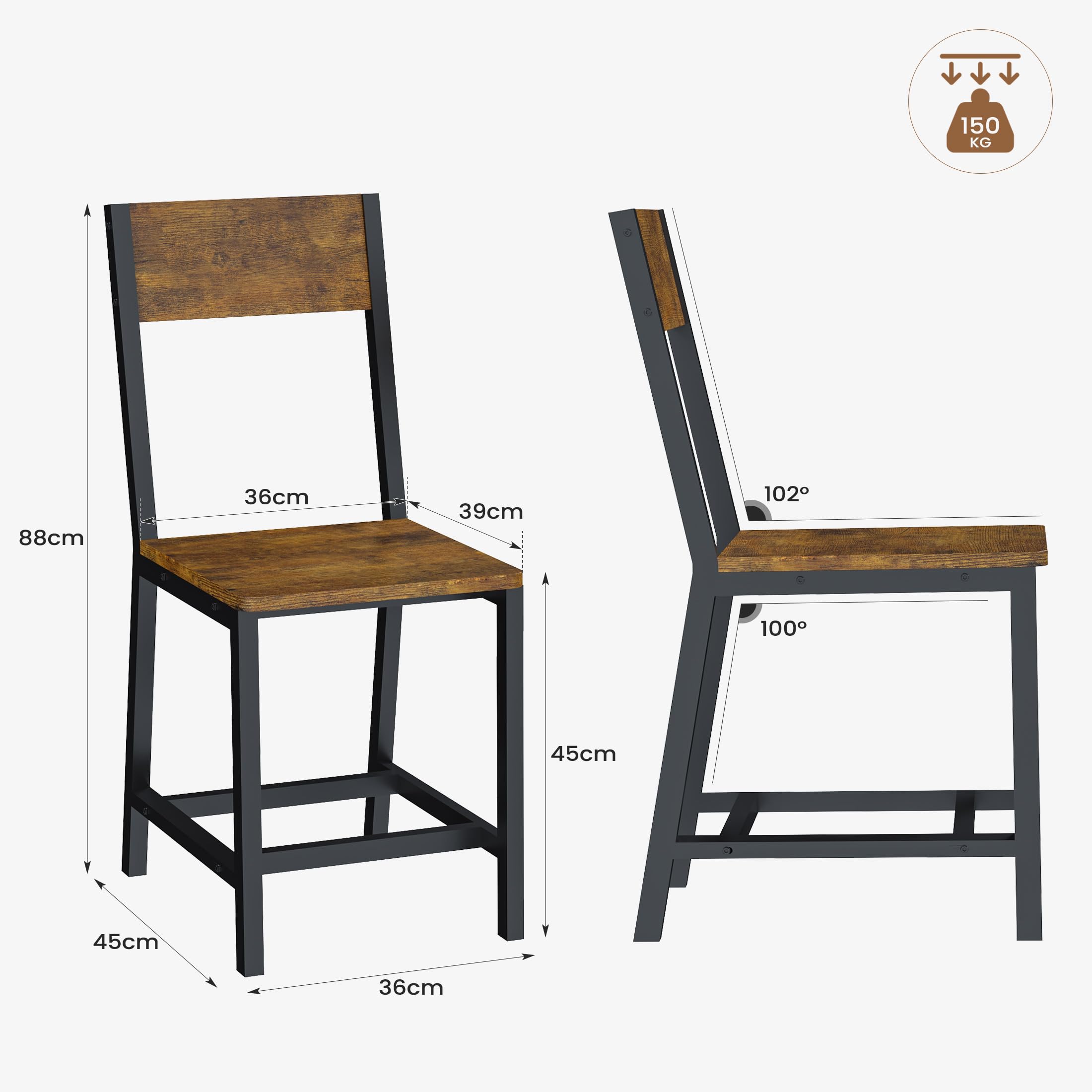YOUDENOVA Sedie Da Pranzo Set di 6, Robusta Struttura In Metallo, Comode Sedie Da Cucina Con Schienale, Ideali Per Soggiorno, Sala Da Pranzo E Cucina, Marrone Vintage, Portata Fino a 150 Kg