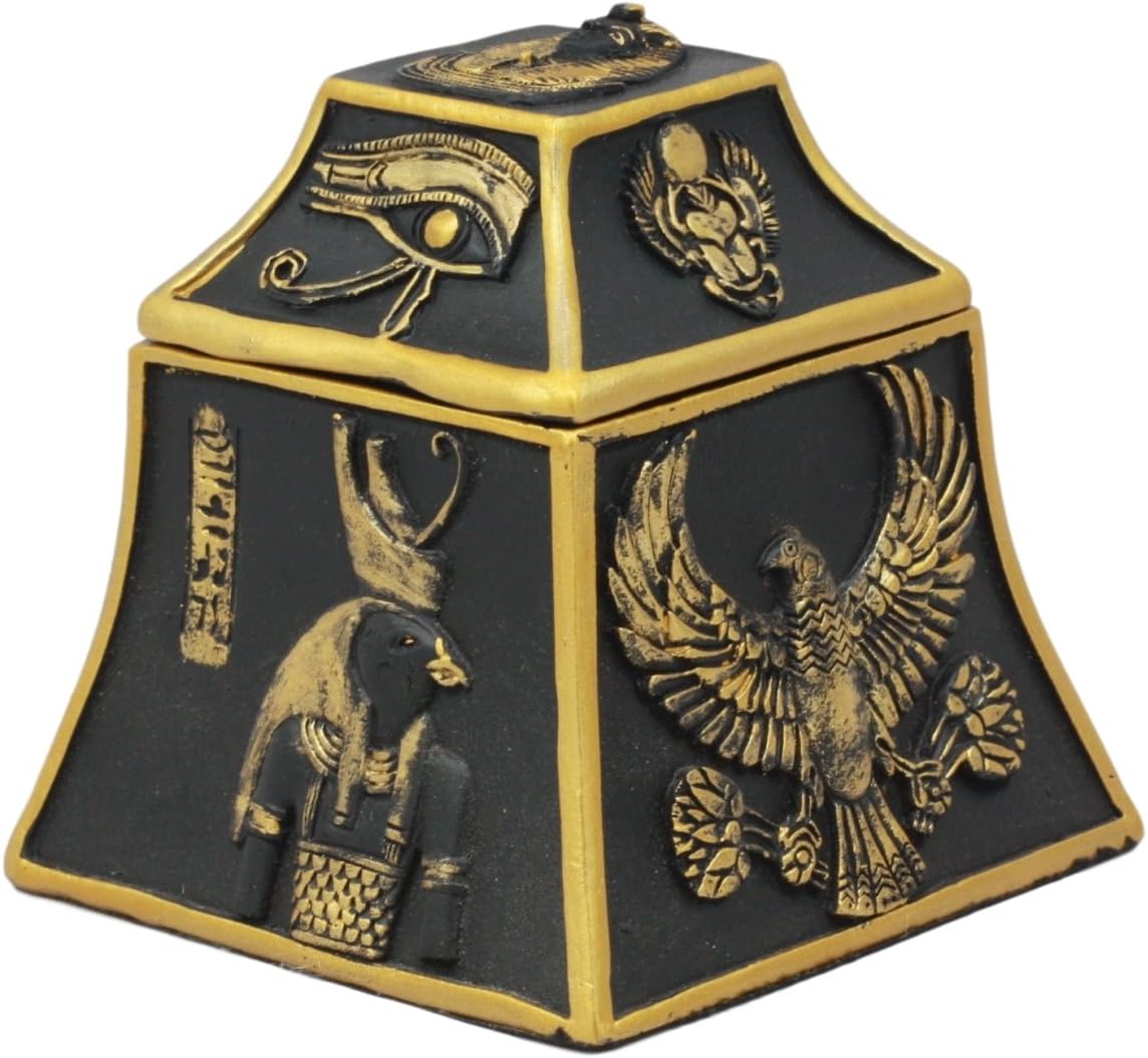 Ebros Egyptian Deity Scarab Eye of Horus Falcon Anubis Gods of Egypt Jewelry Box Figurine Sculpture Trinket Hidden Storage Decor
