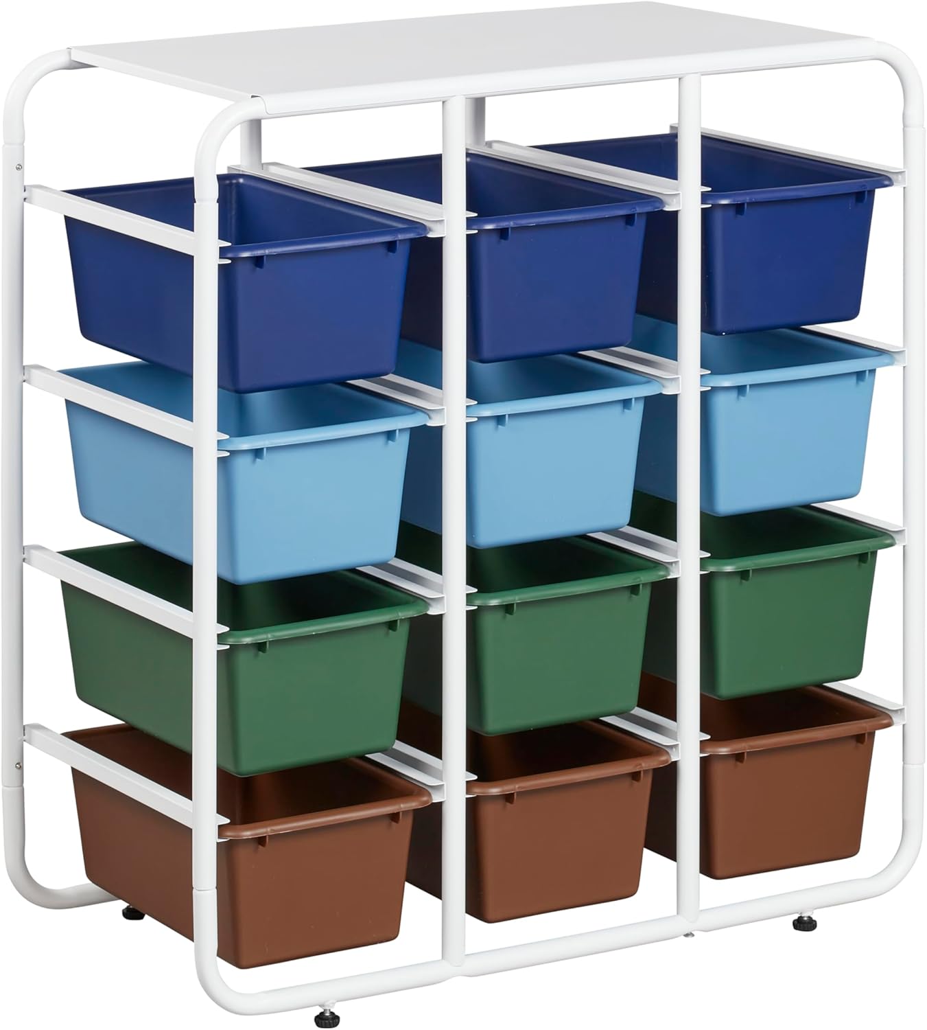 ECR4Kids 4-Tier Storage Rack with 12 Cubby Bins 4x3, Multipurpose Organization, Earthtone