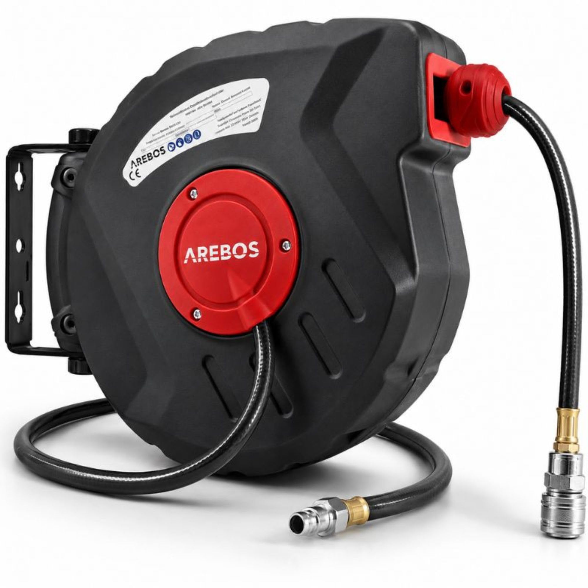 Arebos - Avvolgitubo automatico per tubo ad aria compressa | 10 m | fissaggio a parete | attacco rapido da 1-4" | resistente ai raggi UV | orientabile a 180° | incluso supporto di montaggio Grigio