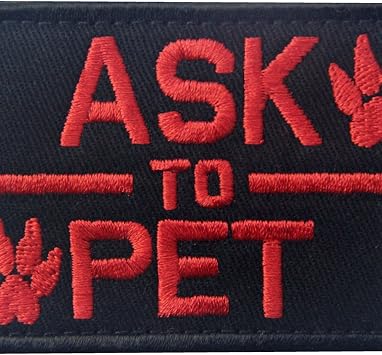 Service Dog Ask to Pet Tactical Embroidered Morale Hook & Loop Patch - Red
