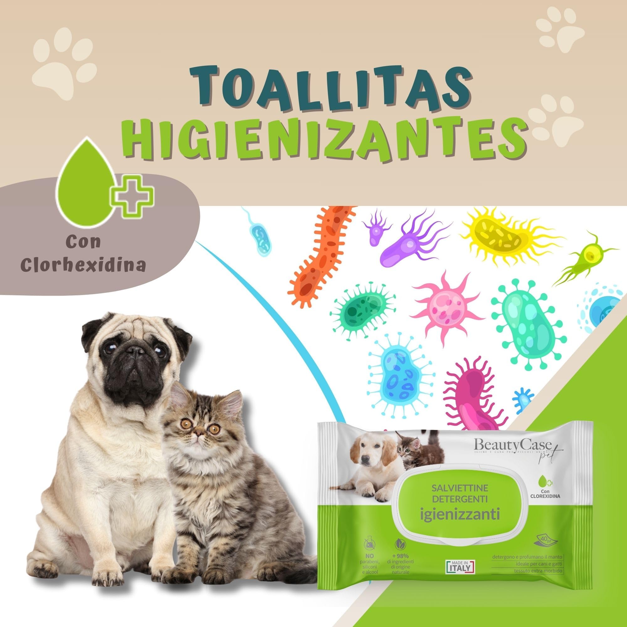 Beauty Case Toallitas para Mascotas 480 uds (12x40) - Toallitas Humedas Extra Suaves y Sin Enjuague para Higiene de Perros, Cachorros y Gatos - Limpieza Cuerpo, Patas y Hocico