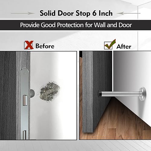 Miniatura 5 de Topes de puerta, tope de puerta de 6 pulgadas de largo, montaje en pared, resistente y rígido, de acero inoxidable cepillado con puntas de