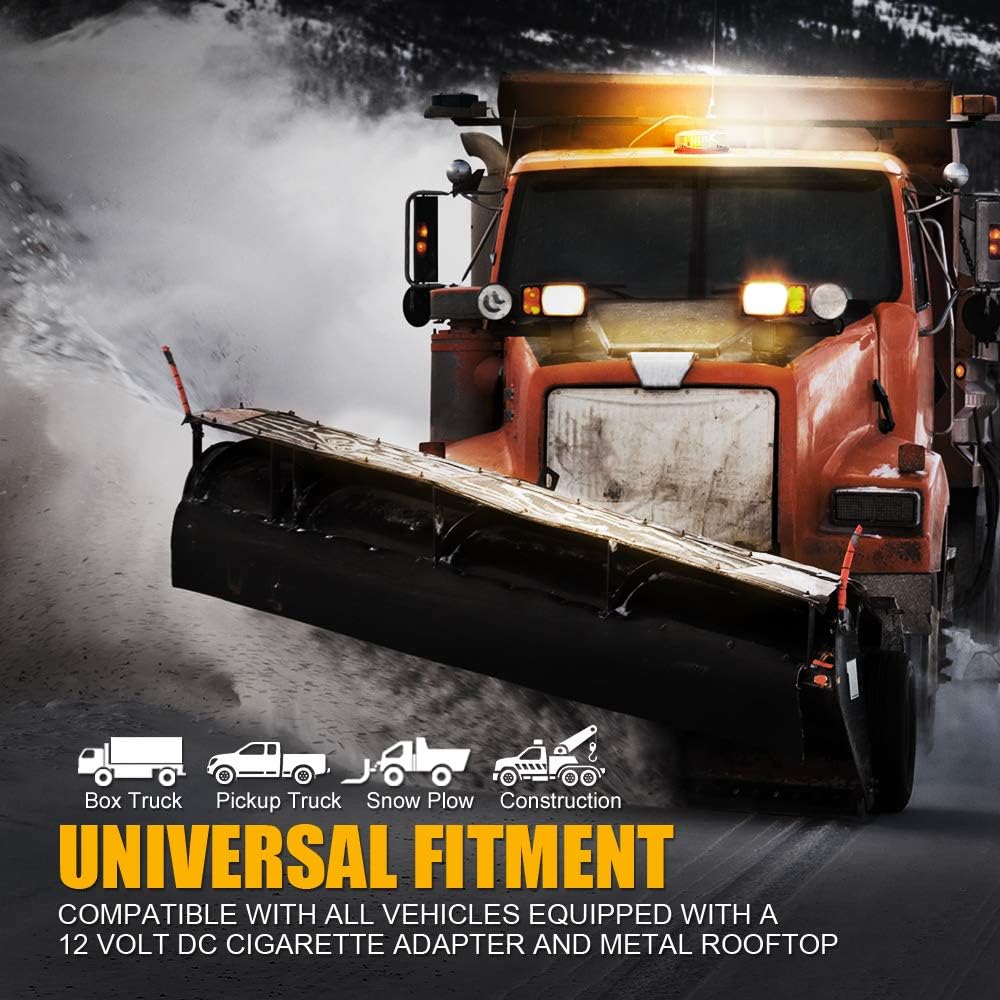 Xprite Moonbeam Series 24 LED 14 Modes White&Amber Round Rooftop Emergency Rotating Revolving Strobe Beacon Light with Magnetic Mounts for 12V Vehicle Truck Car : Automotive