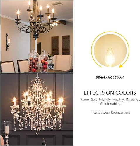 Miniatura 2 de LVWIT Bombilla de filamento LED Edison B11 regulable equivalente a 60 W, base de candelabro E12 de 2700 K, luz blanca cálida para vela,