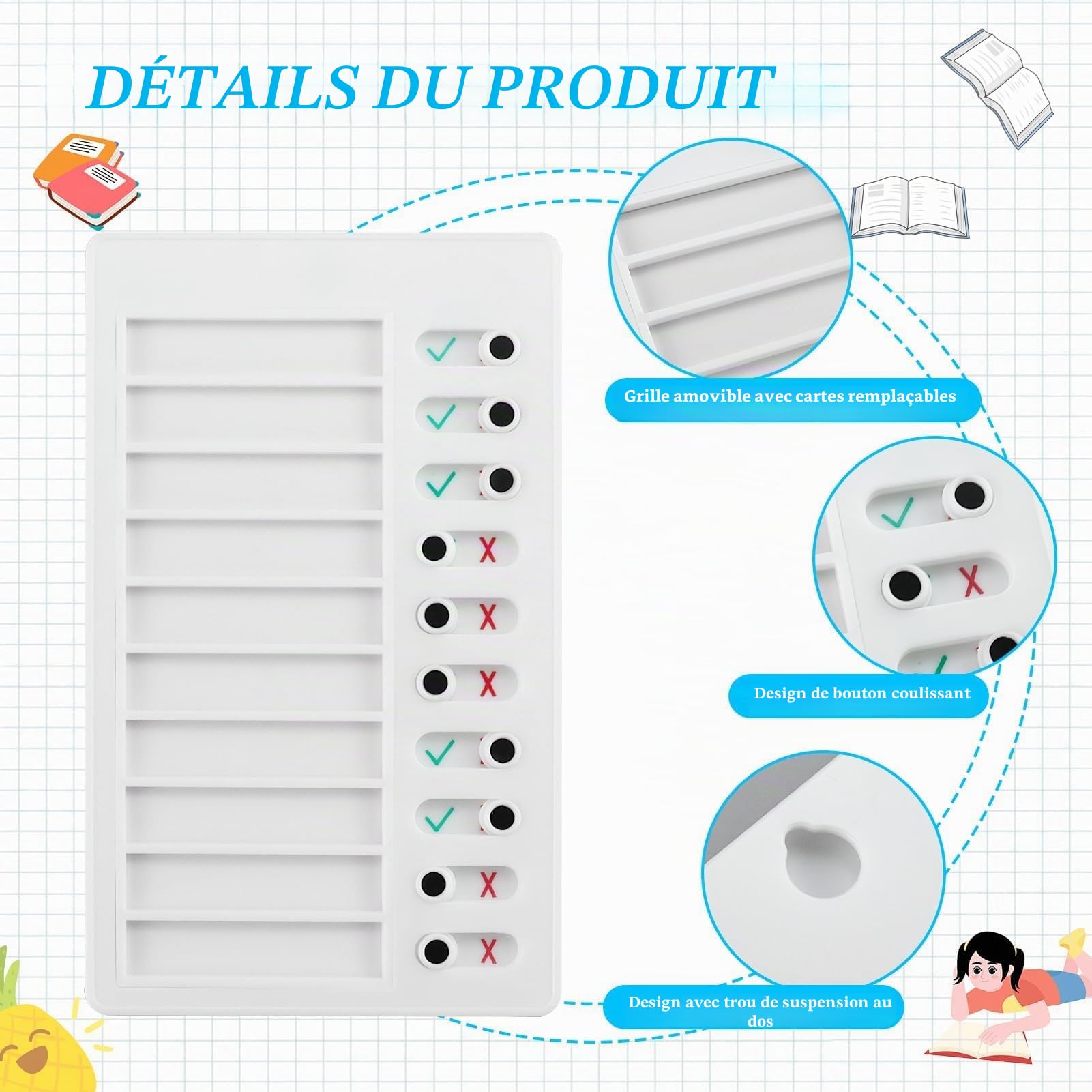 Tableau de mémo en plastique avec liste de contrôle réutilisable amovible et bloc-notes pour planification quotidienne des tâches